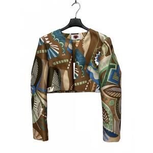 NEW LABORATORIO CAPRI women's polyester statement bolero in green & brown multic